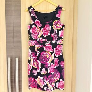 Express Floral Print Sleeveless Dress Black Pink Yellow